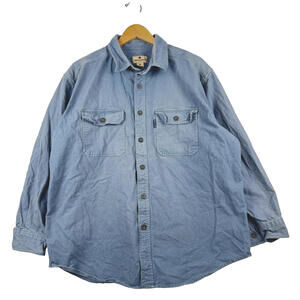 Woolrich Mens XL Blue Long Sleeve Button Up Blue Chamois HEAVY Thick Shirt